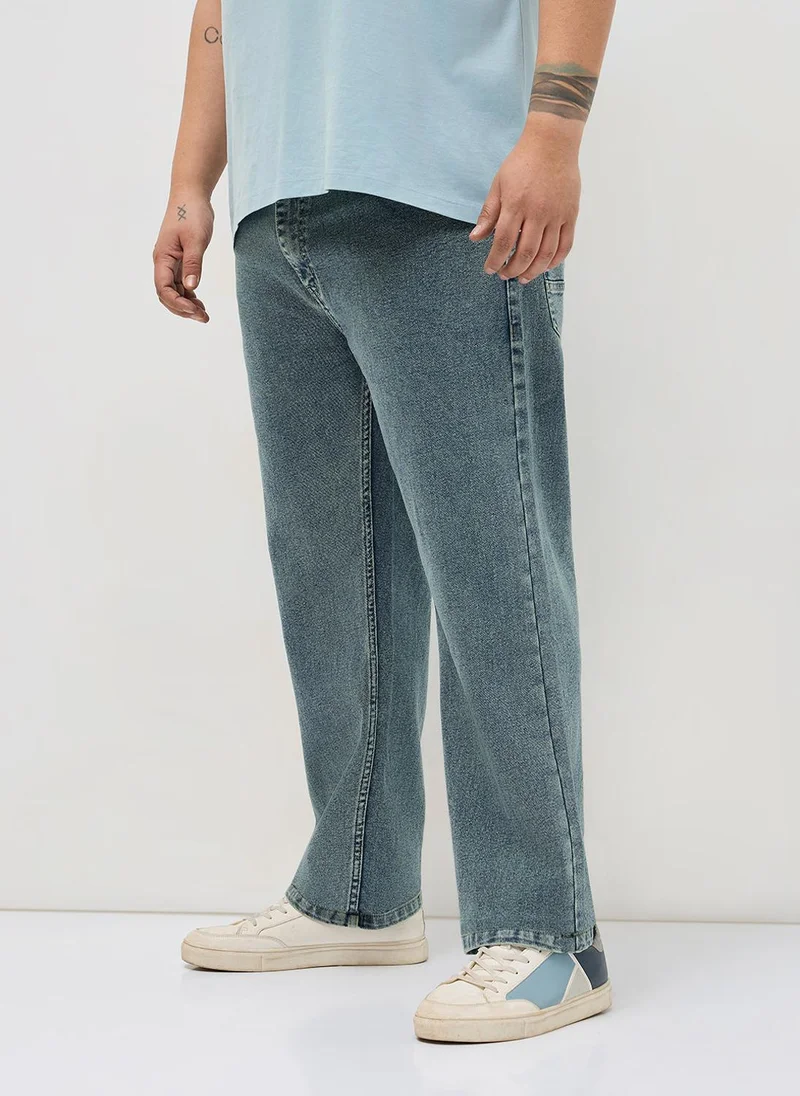 Urbano Fashion Urbano Plus Men's Ice Blue Regular Fit Heavy Washed Denim Jeans Stretchable